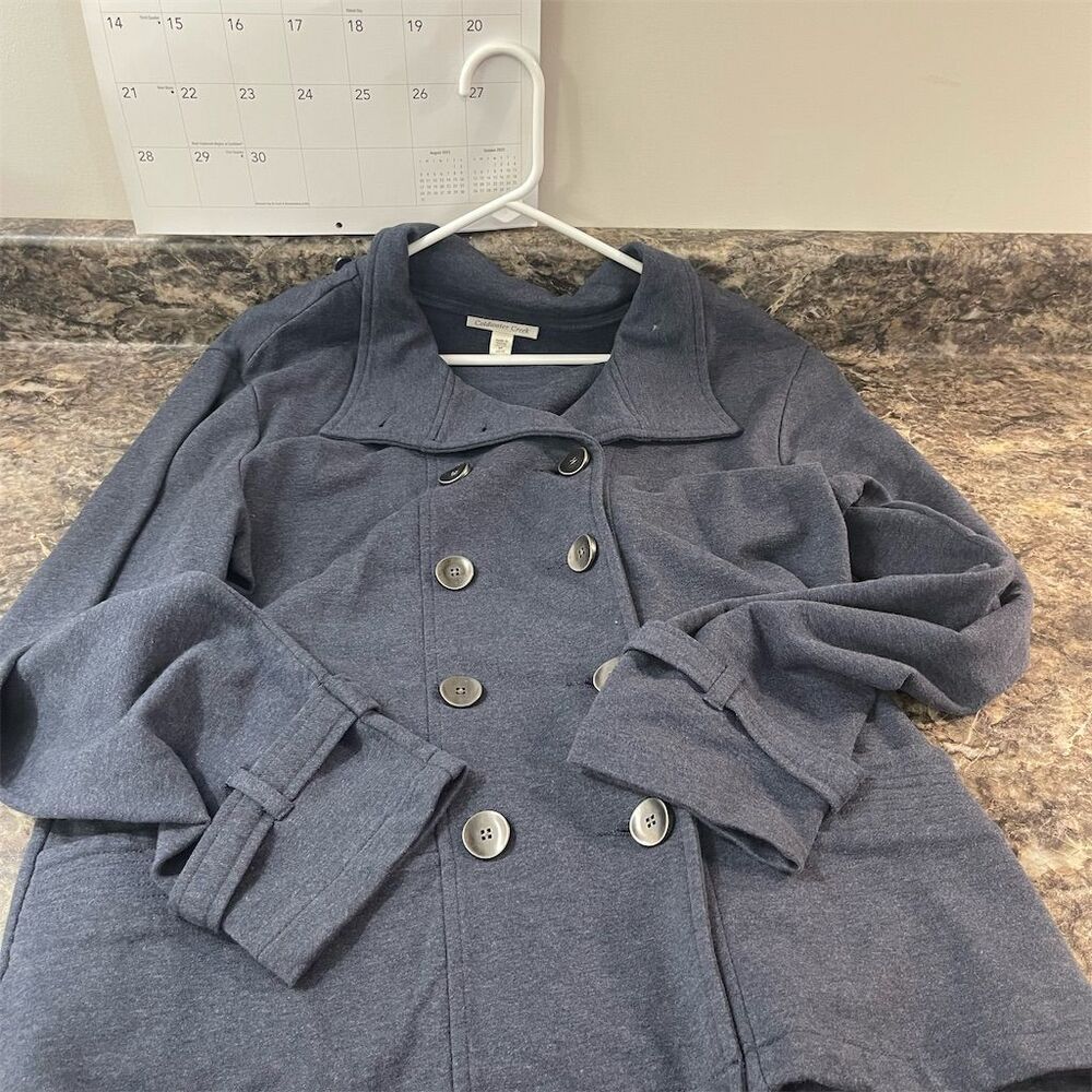 Coldwater Creek Women's Blue Gray Double Breasted Cotton Soft Peacoat Size M - Picture 2 of 14